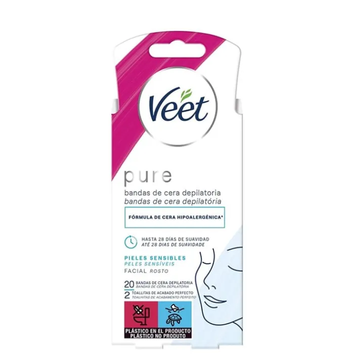 Veet Pure Bandas Faciales de Cera Depilatoria Piel Sensible