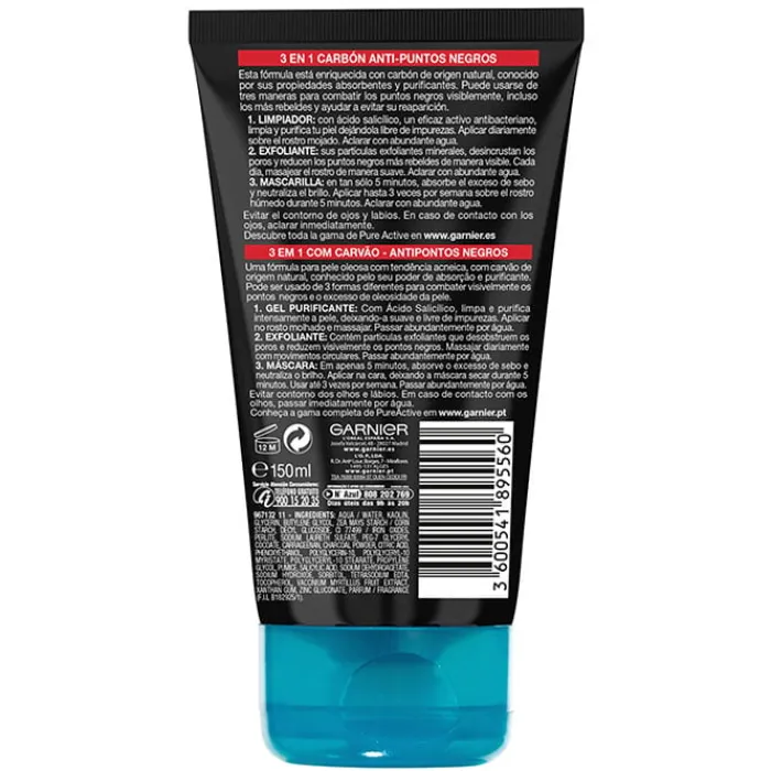 Hombre Garnier Skin Active Pure Active Carbón Gel